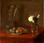 Ignace-Henri-Theodore Fantin-Latour - Still Life with Glass Jug, Fruit and Flowers